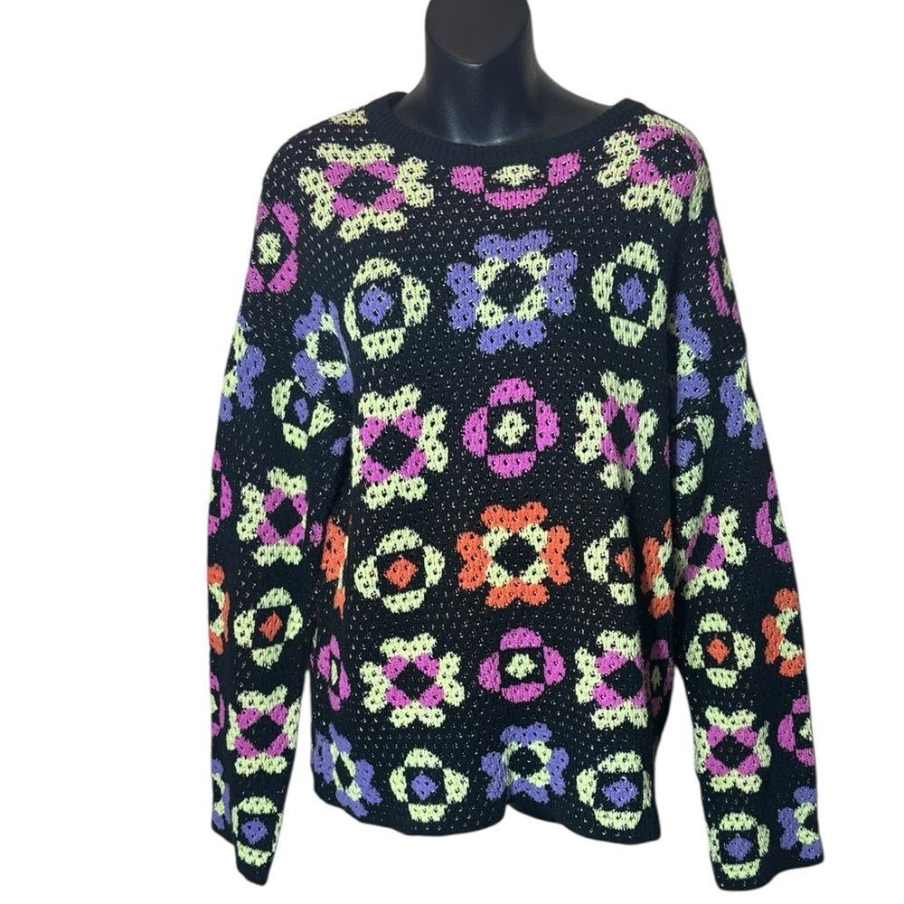 ASOS women’s medium open knit floral sweater colorful dopamine maximalist